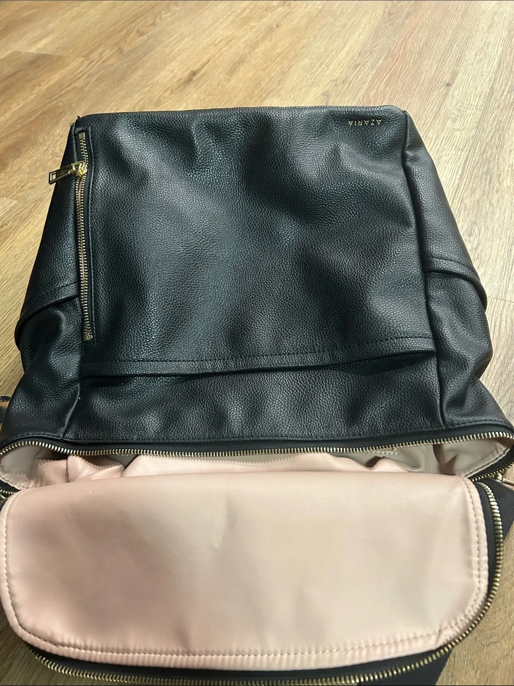 Black Leather Backpack with Gold Hardware